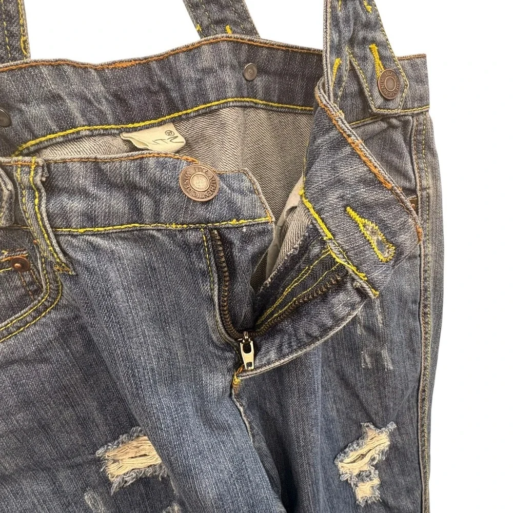 Litz Women's Distressed Denim Overalls Jeans‎ Adjustable Straps Pockets Size 27